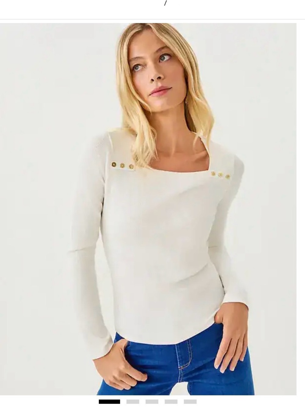 Lilly Pulitzer Beaty  Cream Long-Sleeve Square Neck Top  NWT - size Medium